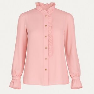 J.Crew Blush Pink Ruffle Collar Blouse Size 0 Feminine Office Workwear Top